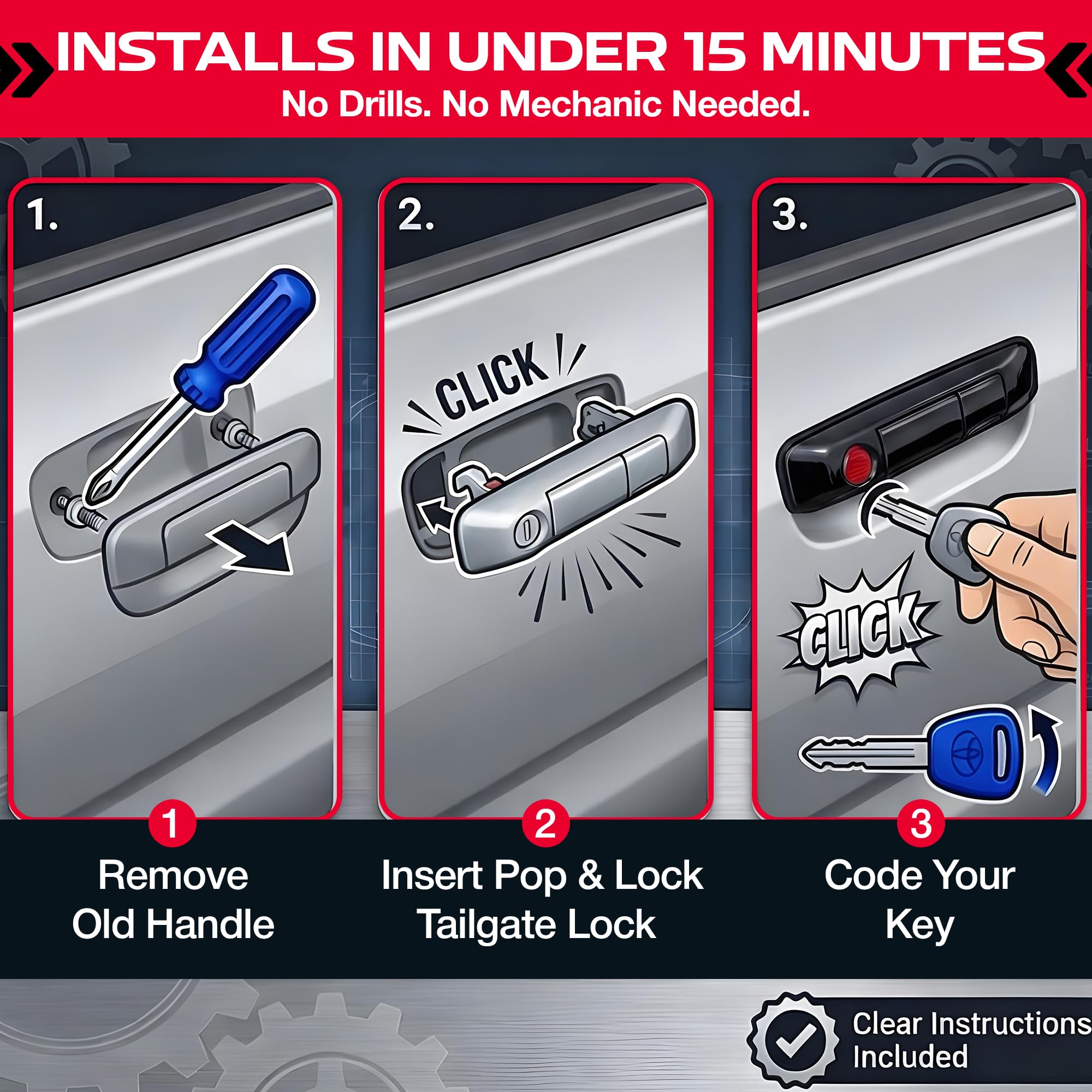 Pop & Lock PL5400 installation hardware laid out for quick no-drill setup