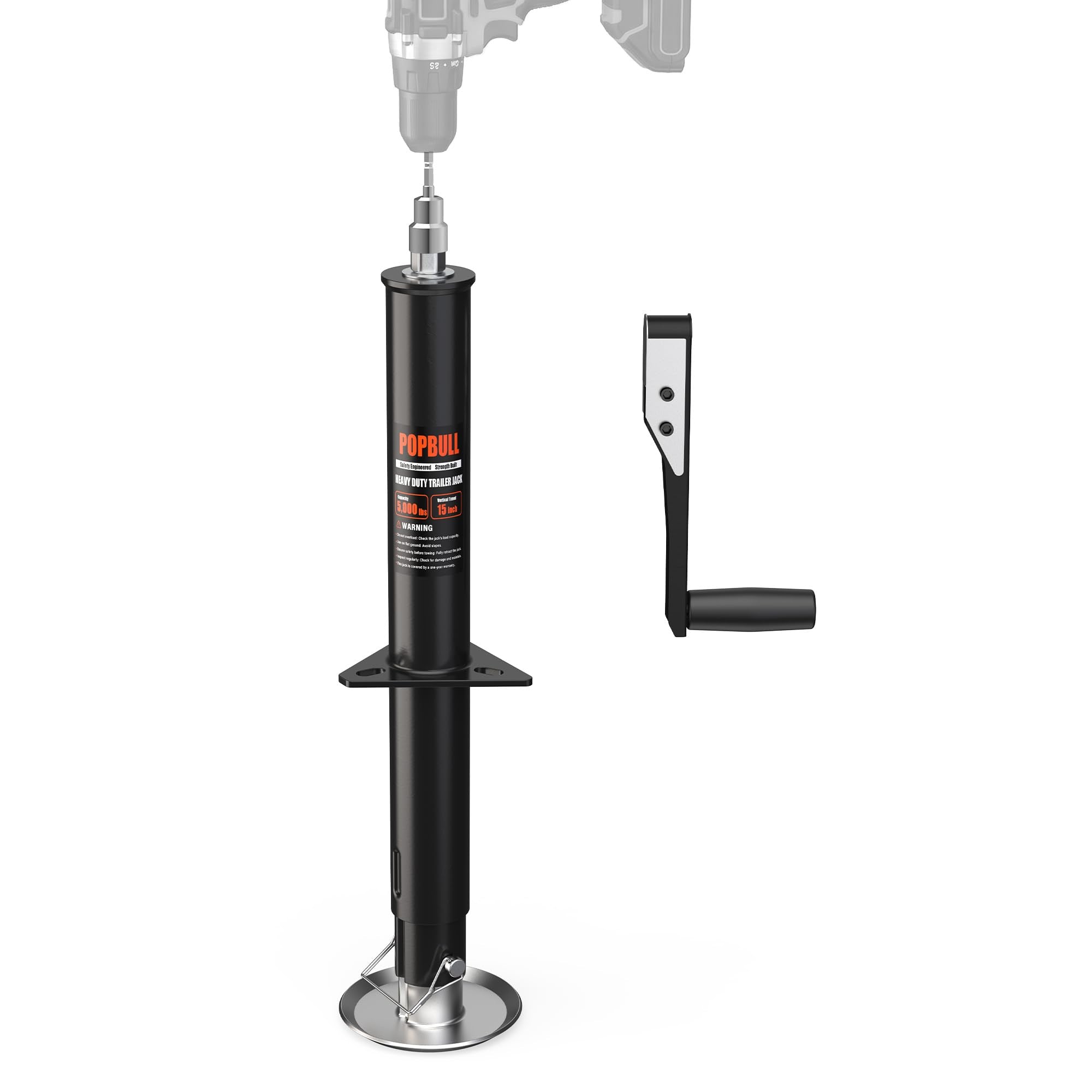 POPBULL front view of A-frame trailer jack showing compact profile and quick install benefit