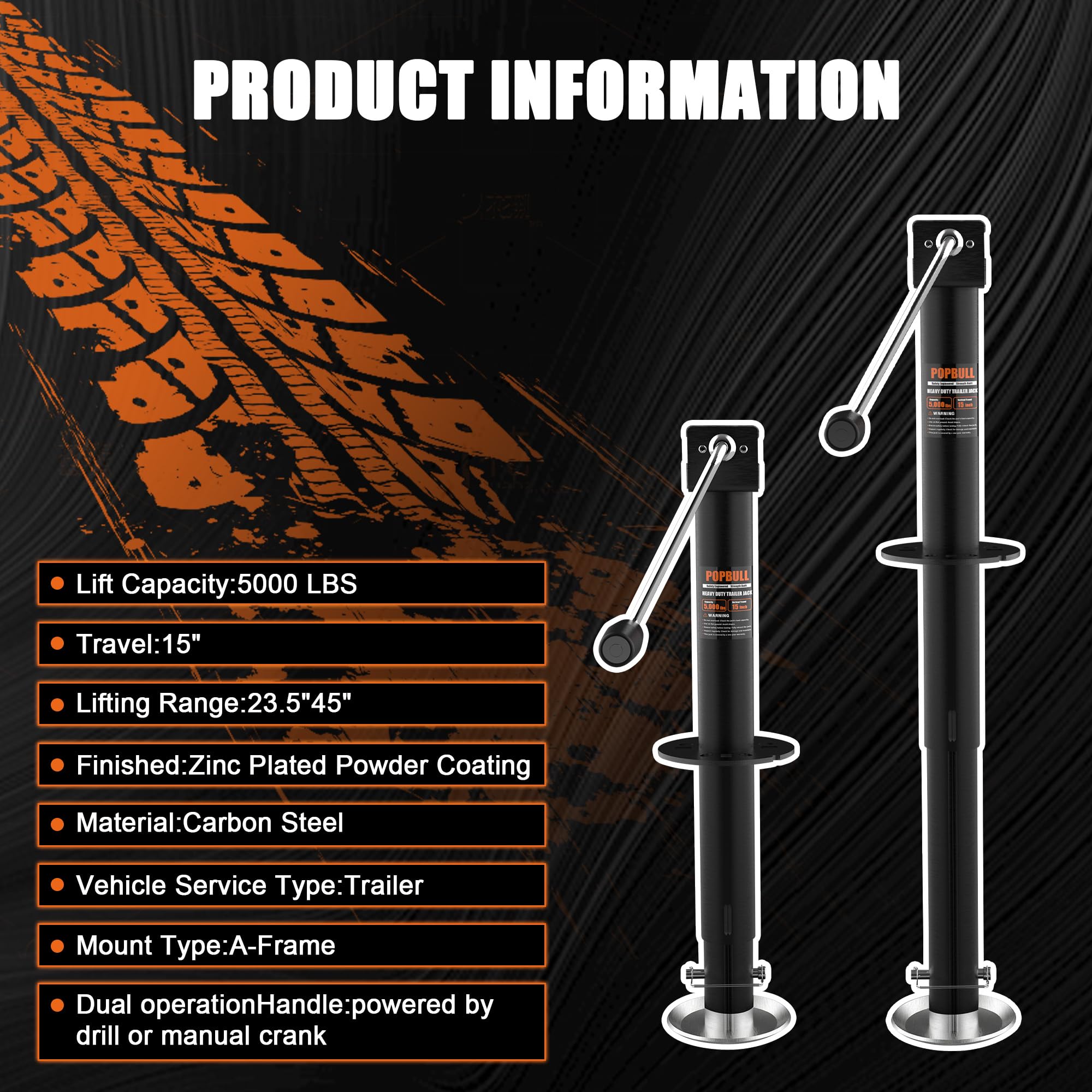 POPBULL adjustable drop leg with five settings, enabling precise trailer height