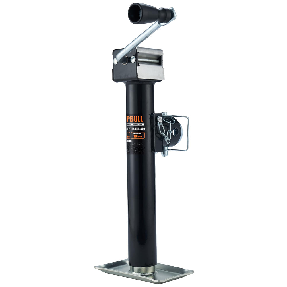 POPBULL front view of weld-on trailer jack showing sturdy construction and reliable support