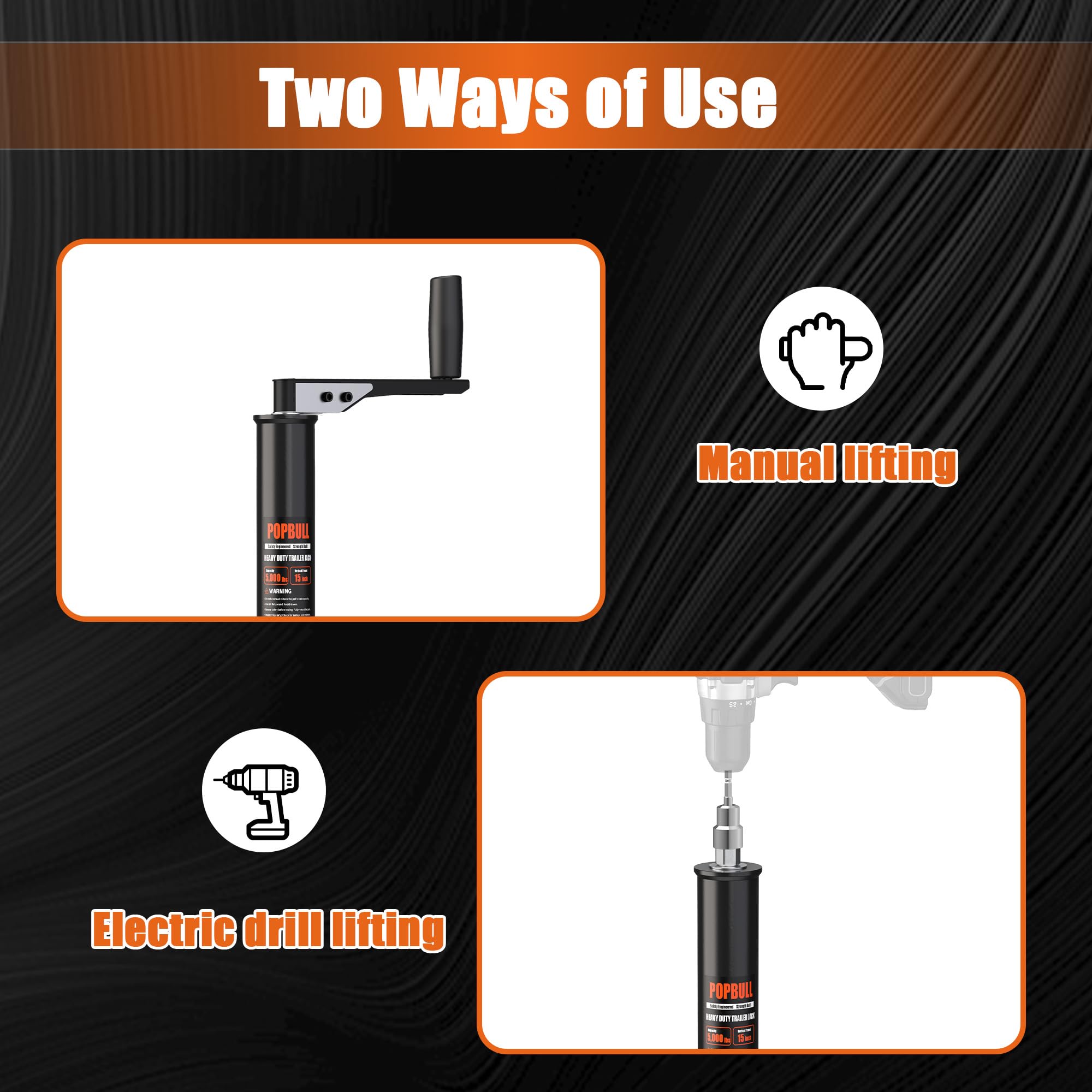 POPBULL manual crank handle detail showing ergonomic grip for easy manual operation