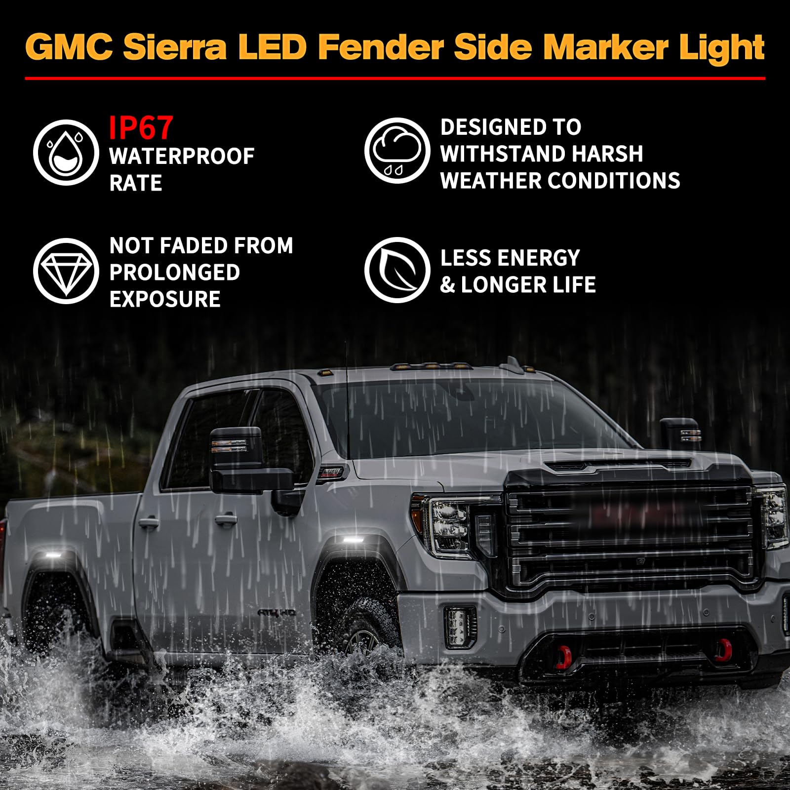POPMOTORZ installed rear marker on GMC Sierra illustrating increased nighttime visibility