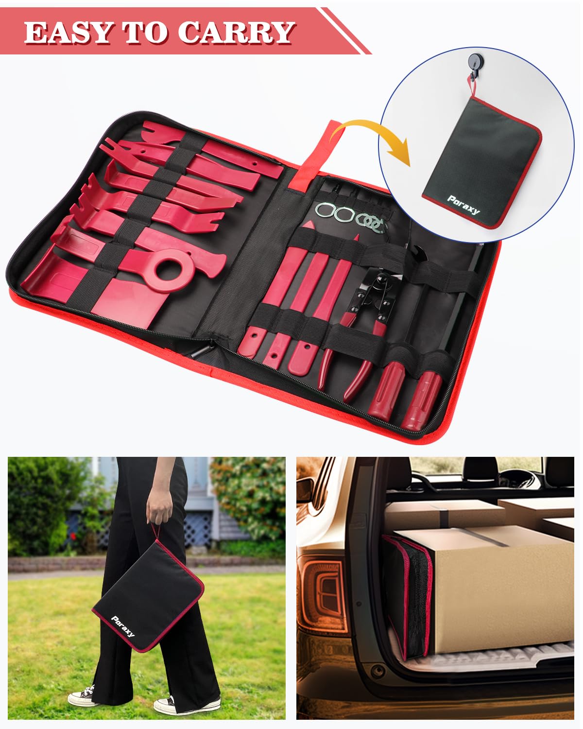 Poraxy kit on a workbench being used during a car interior trim removal task