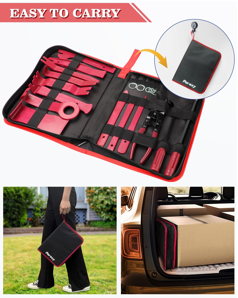 Poraxy kit on a workbench being used during a car interior trim removal task