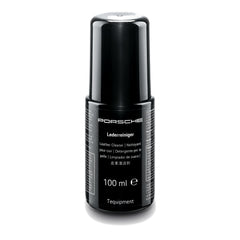 Porsche leather cleaner front packaging showing brand and 100 mL bottle for authentic care