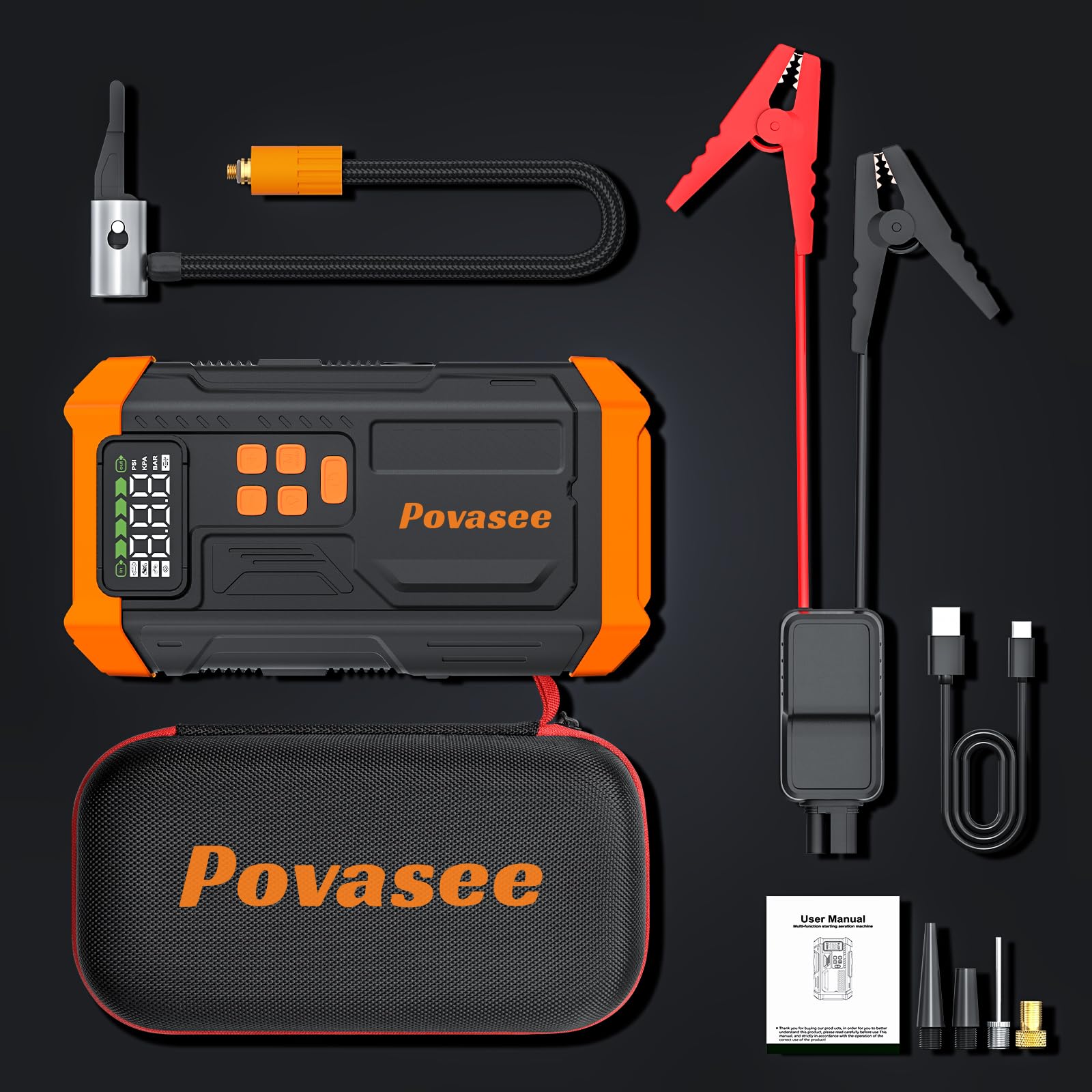 Povasee next to car tire showing scale and portability for trunk storage