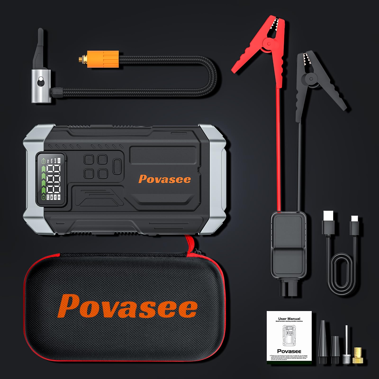 Povasee hard case with organized accessories for tidy storage and protection