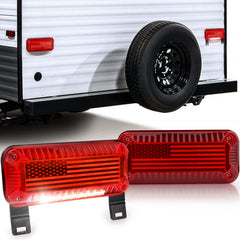POVTOR front view of rectangular tail light showing US flag design and bright LEDs for safety