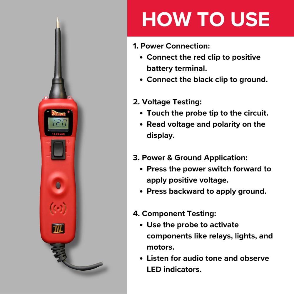 Power Probe DC voltmeter indicators illuminated showing live voltage feedback