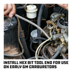 Powerbuilt tool being used under hood reaching hidden screw for faster adjustments