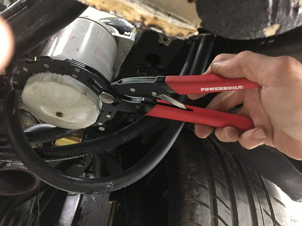 Powerbuilt in garage during oil change showing convenience