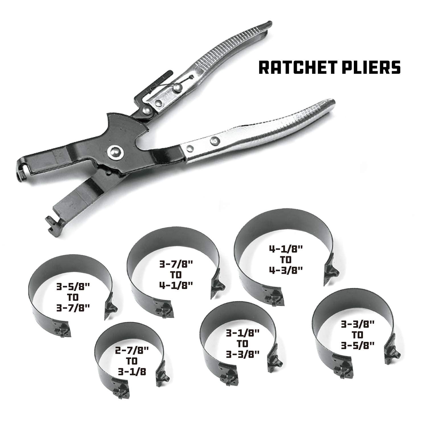 Powerbuilt ratcheting pliers compressing band demonstrating precise control benefit