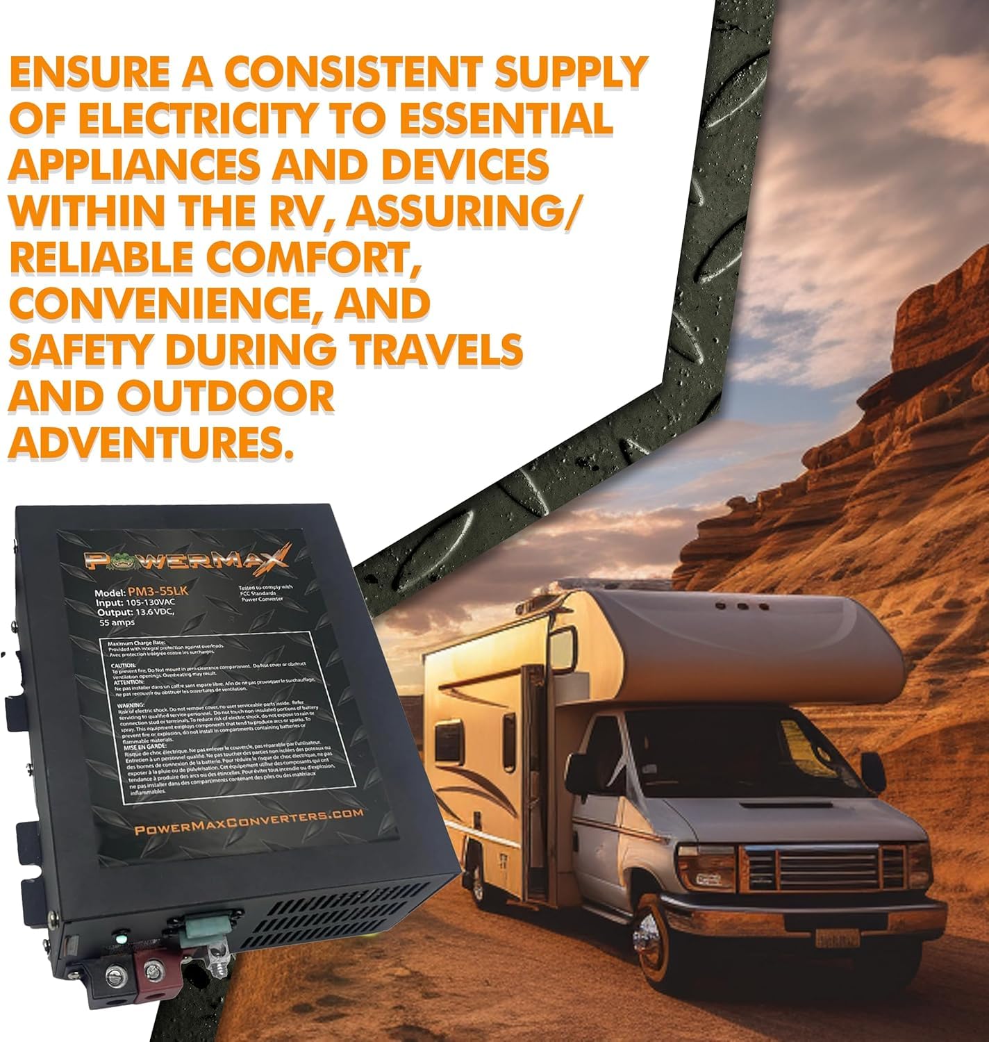 PowerMax PM3-55LK mounted in an RV battery compartment to minimize cable runs and loss