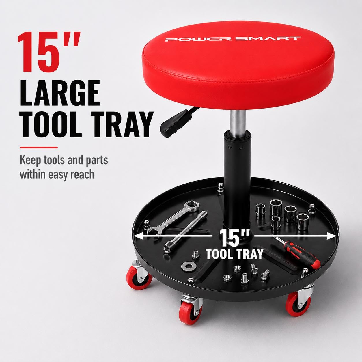 PowerSmart pneumatic lift lever with height scale benefit: fast ergonomic adjustment