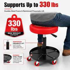 PowerSmart close-up of 12.6-inch padded seat showing cushion detail for long tasks