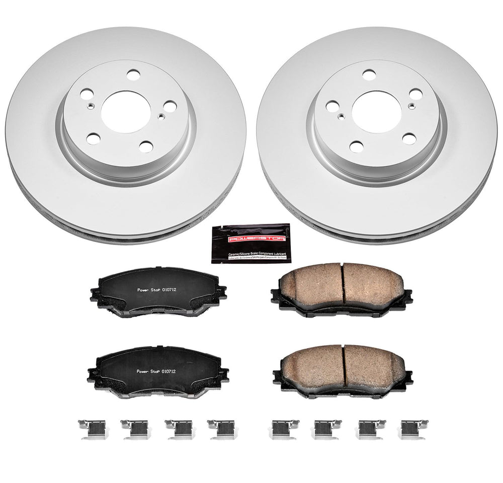 PowerStop Z17 ceramic pad close-up showing surface and quiet rubberized shim benefit
