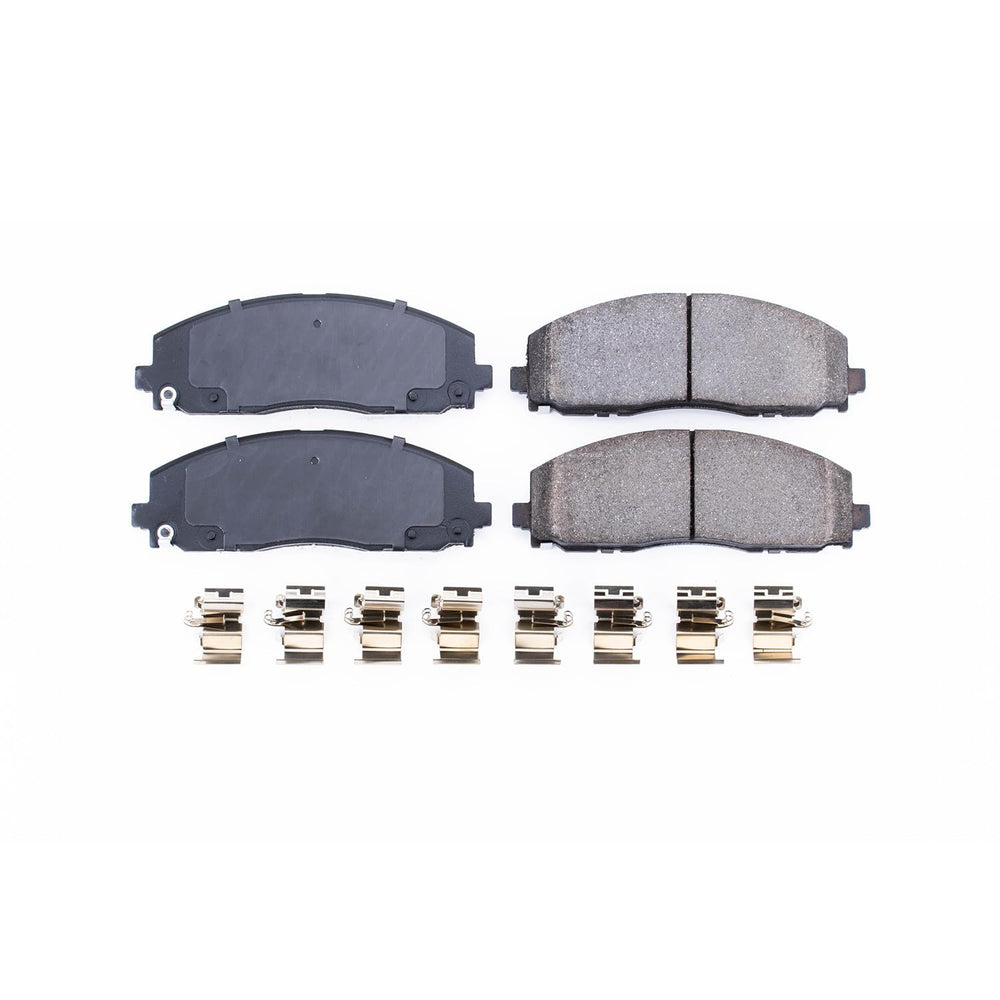 PowerStop Z17 pad face close-up showing chamfered slot and quieting finish