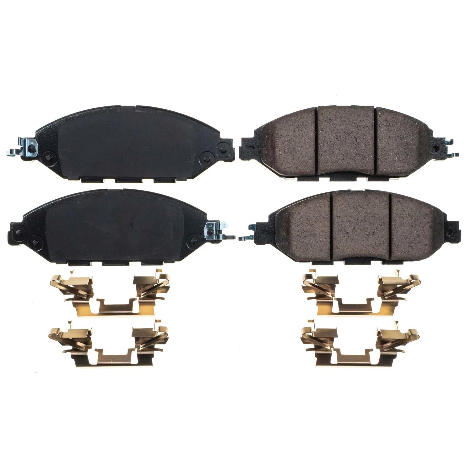 Close-up of PowerStop Z17 pad friction surface highlighting chamfers and slots for smooth braking