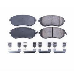 PowerStop pad front profile close-up, shows chamfer and slot benefits