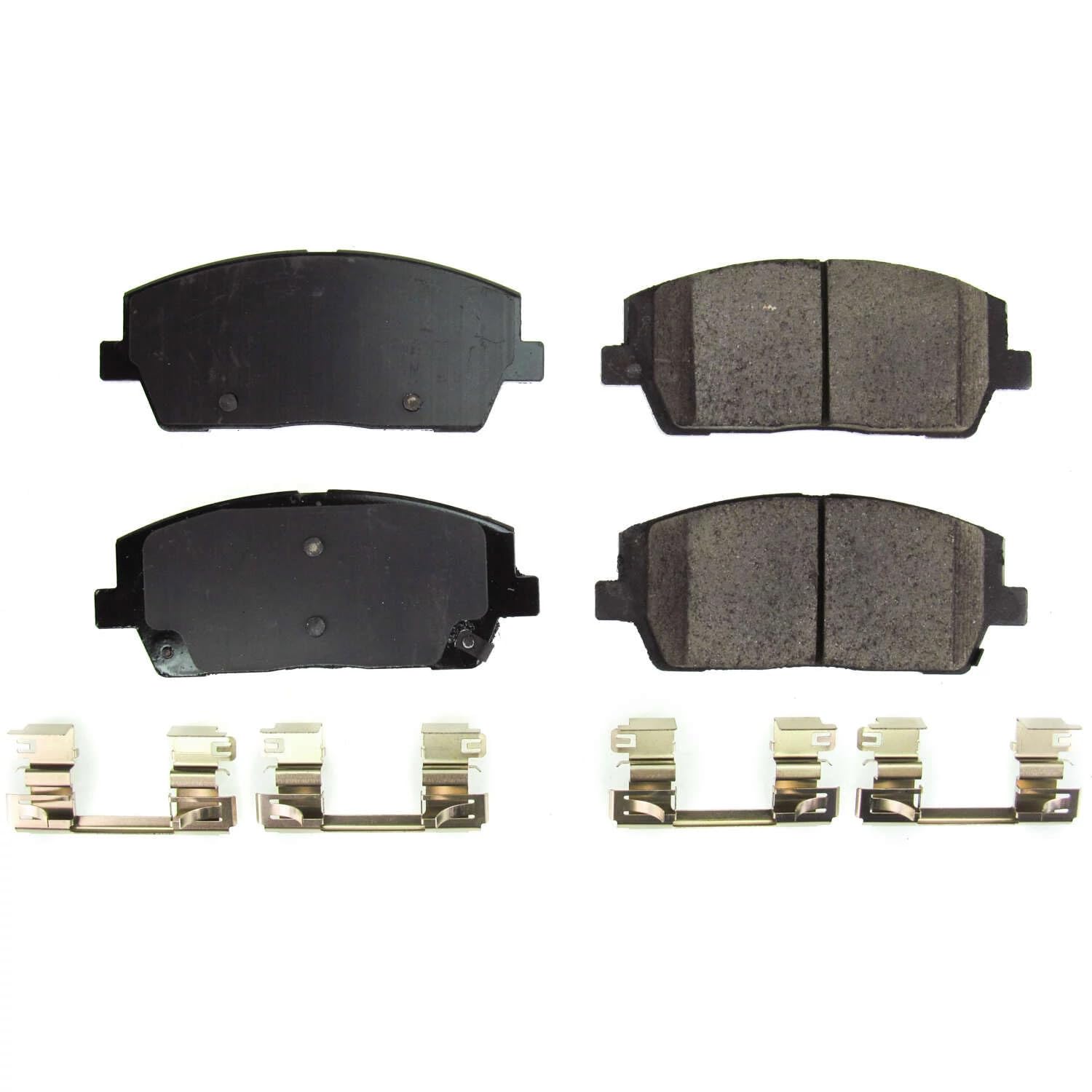 PowerStop pad surface close-up highlighting chamfered slotted design