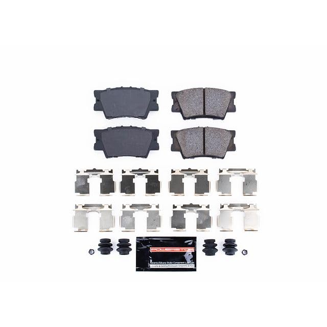 PowerStop Z23 pad front profile displaying chamfered and slotted surfaces for quiet braking