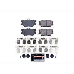 PowerStop Z23 pad front profile displaying chamfered and slotted surfaces for quiet braking