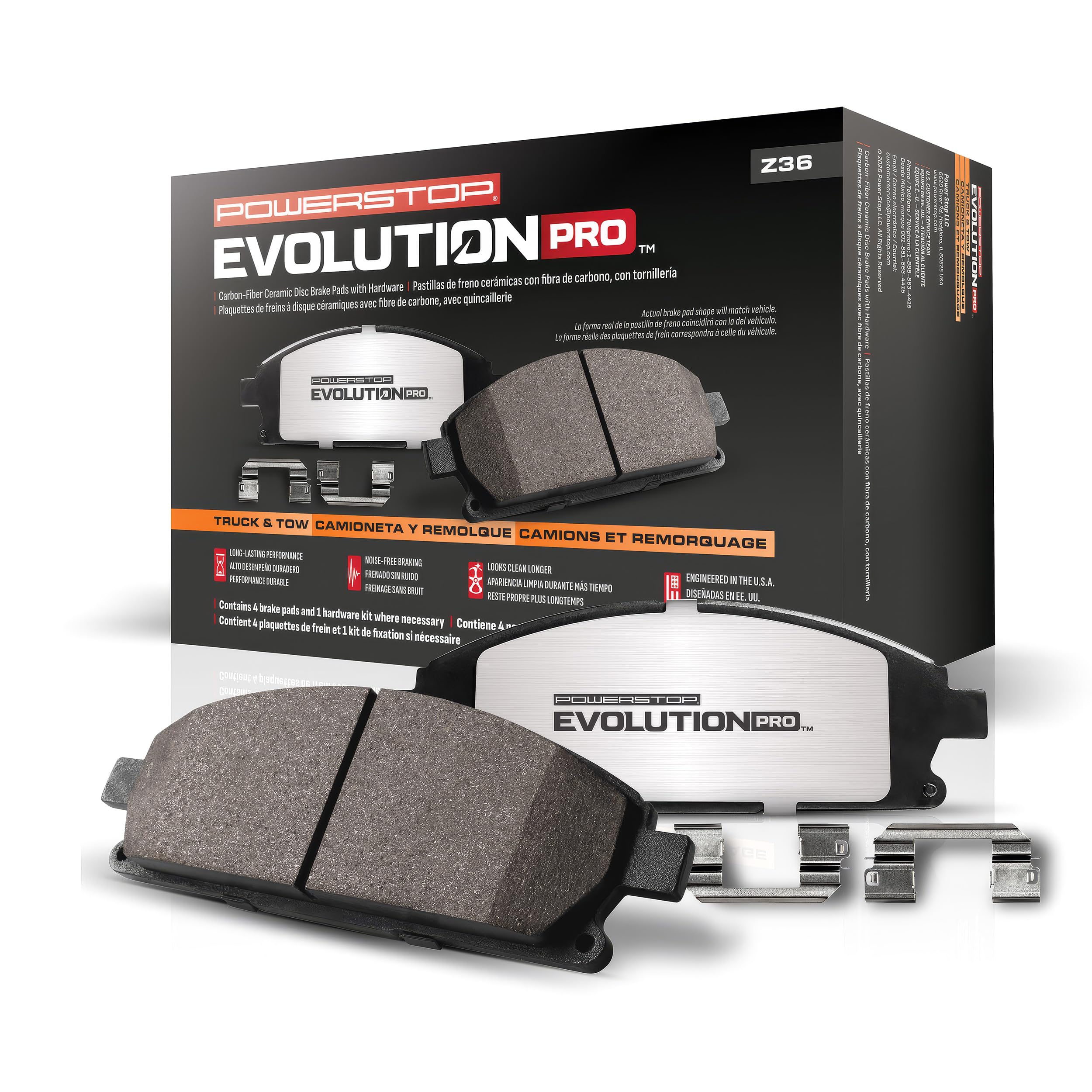 PowerStop Z36 front packaging showing kit contents and benefit of complete upgrade