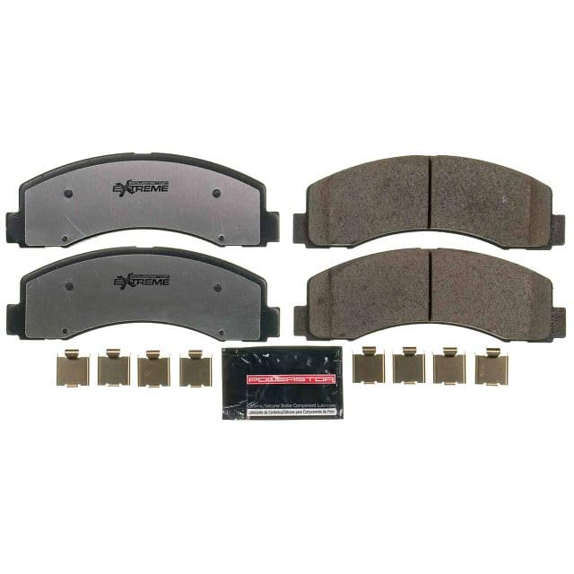 PowerStop Z36 pad profile close-up highlighting carbon-fiber ceramic texture and durability
