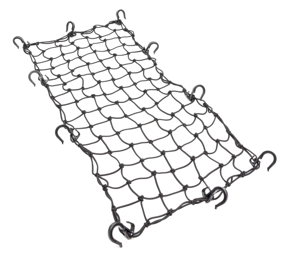 PowerTye cargo net front view showing full 15x30 net and hooks, secures items