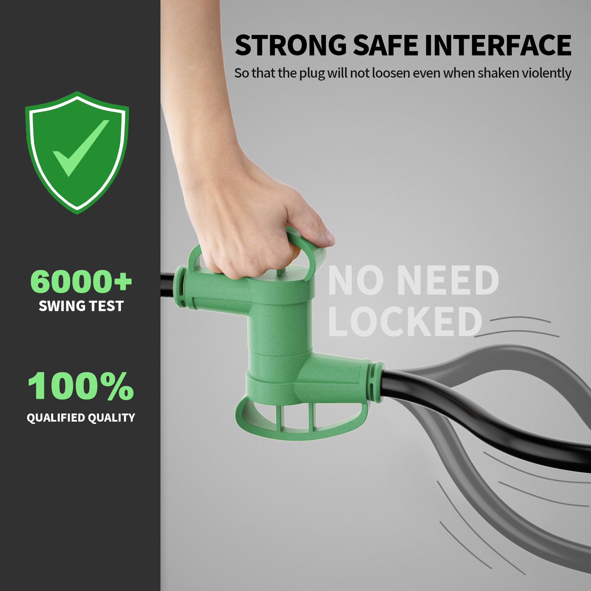 POWGRN insulated handle closeup showing extra grip for safer plugging and unplugging