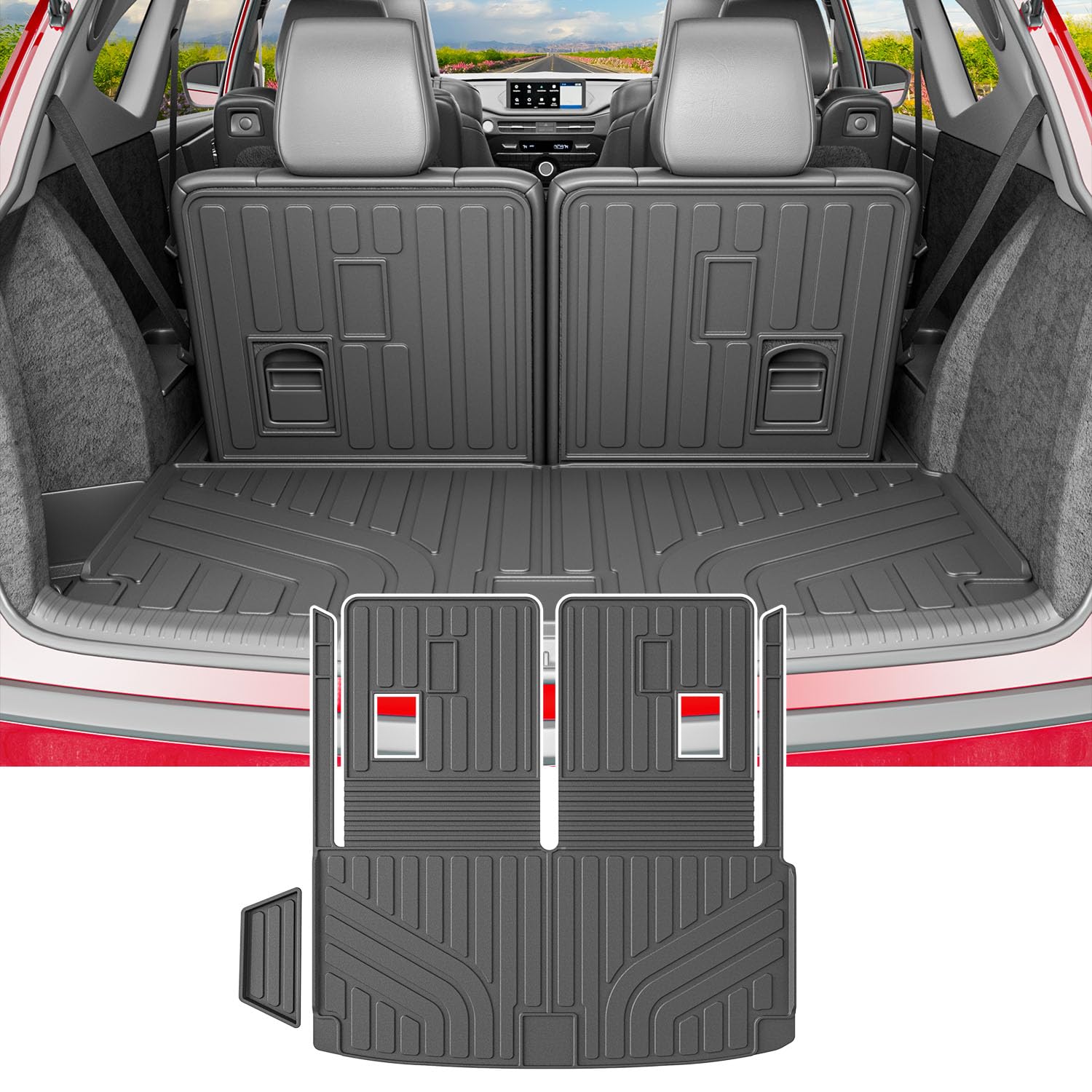 powoq front view of cargo mat showing full trunk coverage and protection