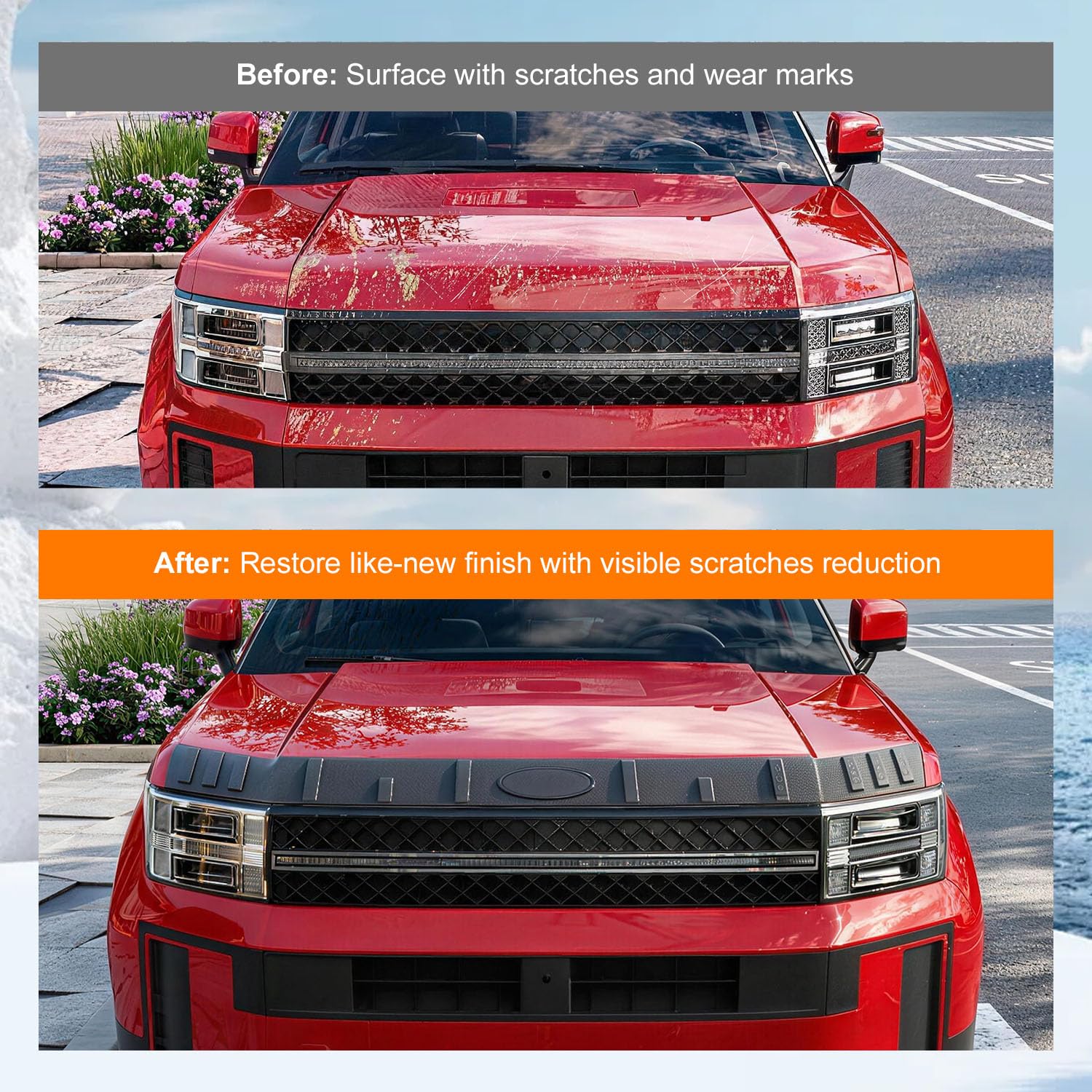 powoq installed on 2024 Santa Fe hood demonstrating fit and debris protection benefit