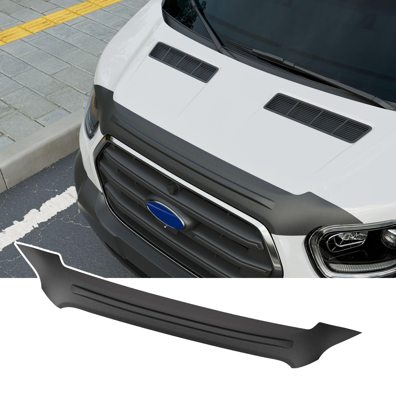 powoq front view of deflector showing exact hood fit and protection benefit