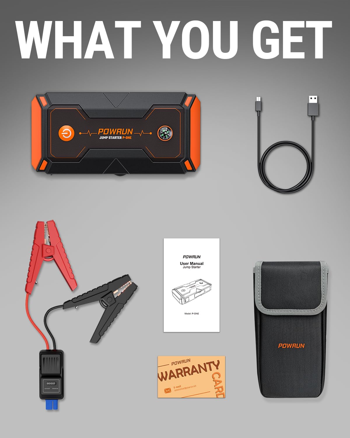 Powrun P-ONE with EVA carry case and accessories organized for easy transport