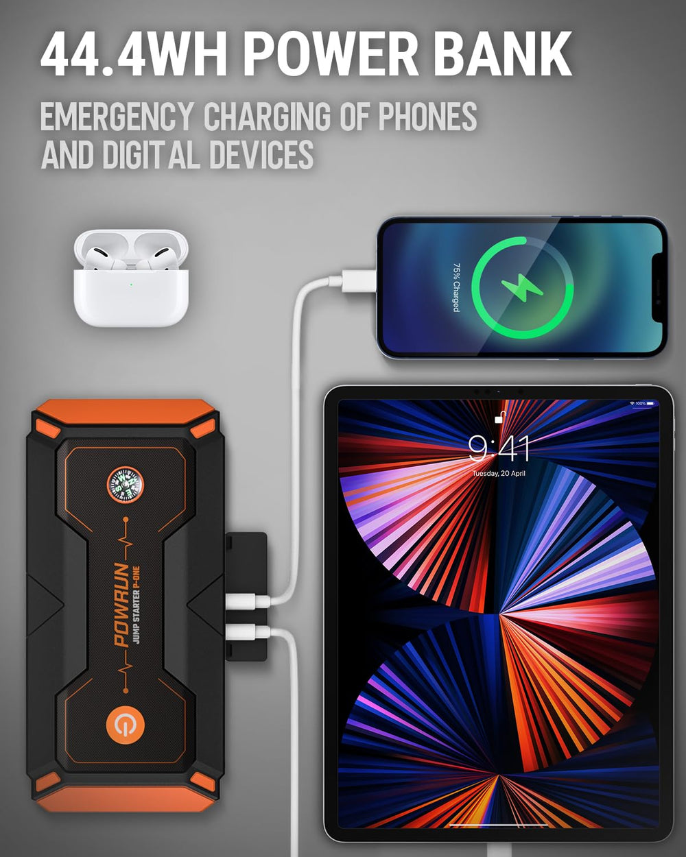 Powrun P-ONE LED light modes shown illuminating campsite for emergency visibility