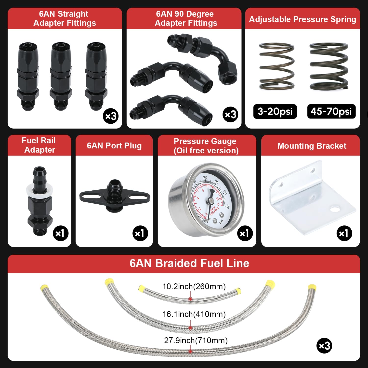PQY braided lines and fittings laid out for hassle-free installation and reliability