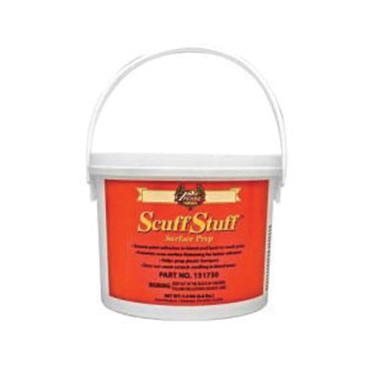 Presta front-view of 6.6 lb Scuff Stuff tub showing label and packaging — clean workshop ready
