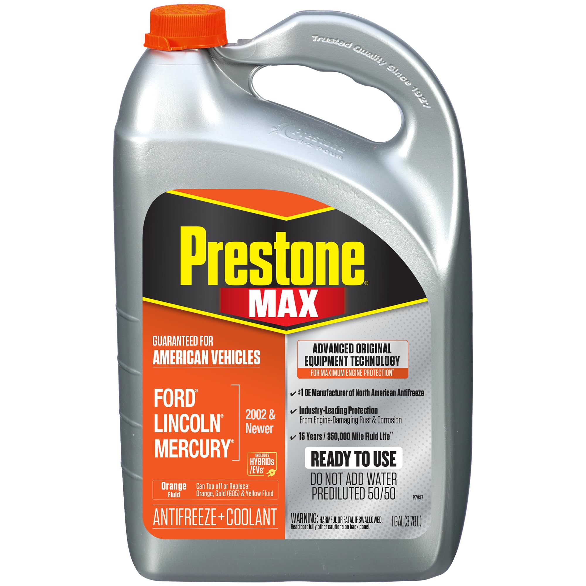 Prestone MAX Orange front packaging showing ready-to-use bottle and benefits