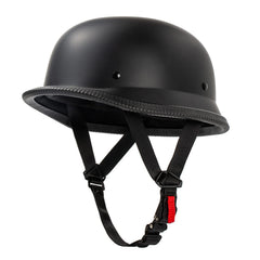 Pretoee matte black front view showing retro half-shell and classic styling for riders