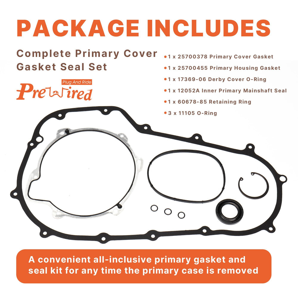 Prewired derby O-ring and small O-rings laid out to show included sealing components for reliable sealing