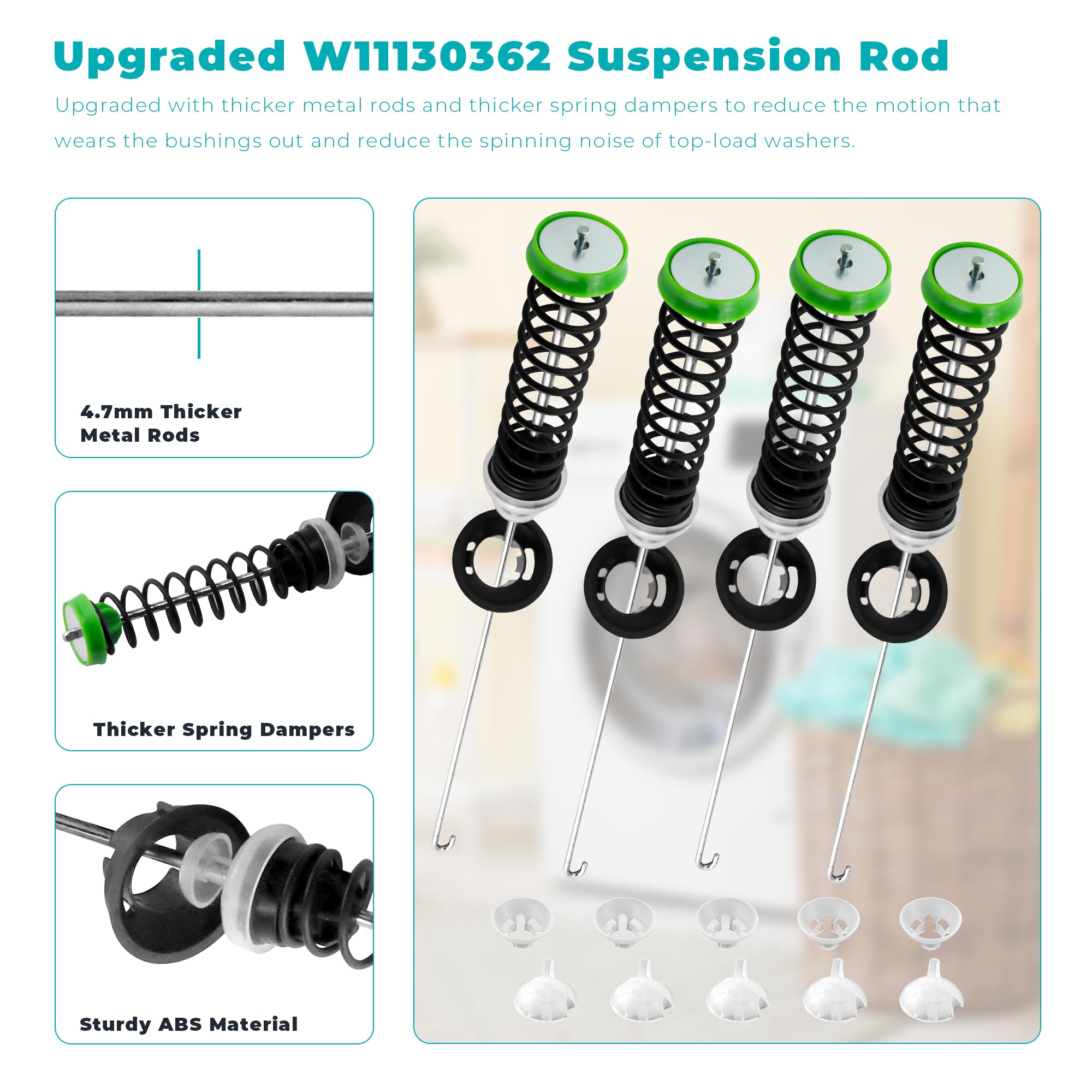 prime&swift suspension rod installed in washer stabilizing drum and reducing vibration