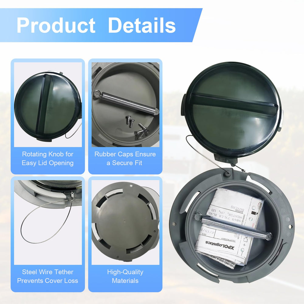 PRINIC wire tether and spring detail preventing lost covers and securing lid