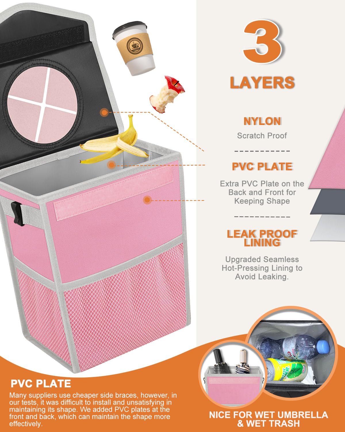 Pritent PU leather lid being pushed closed to hide trash and reduce odor