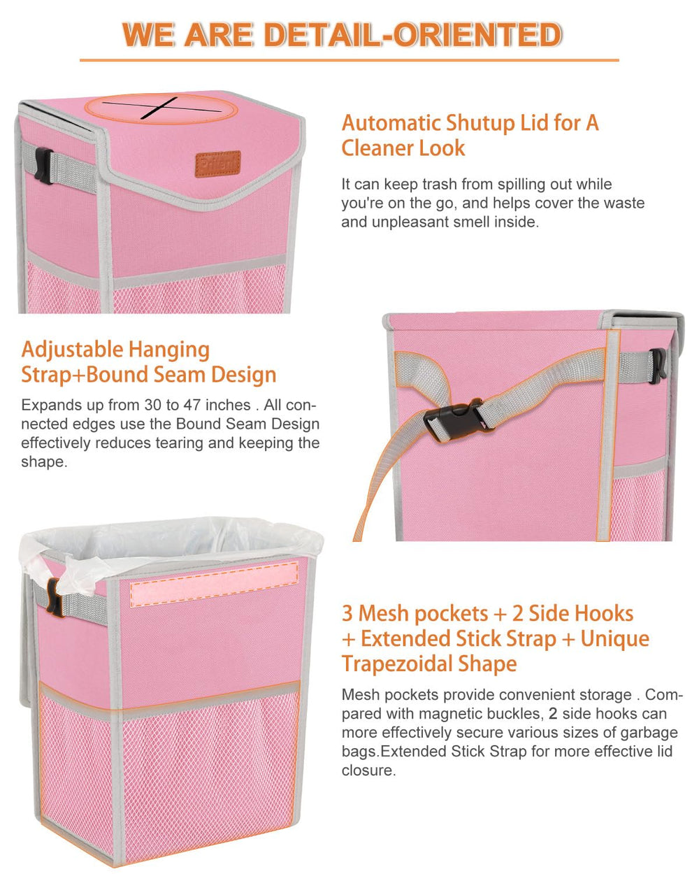 Pritent side mesh pockets holding tissues and wipes for quick access