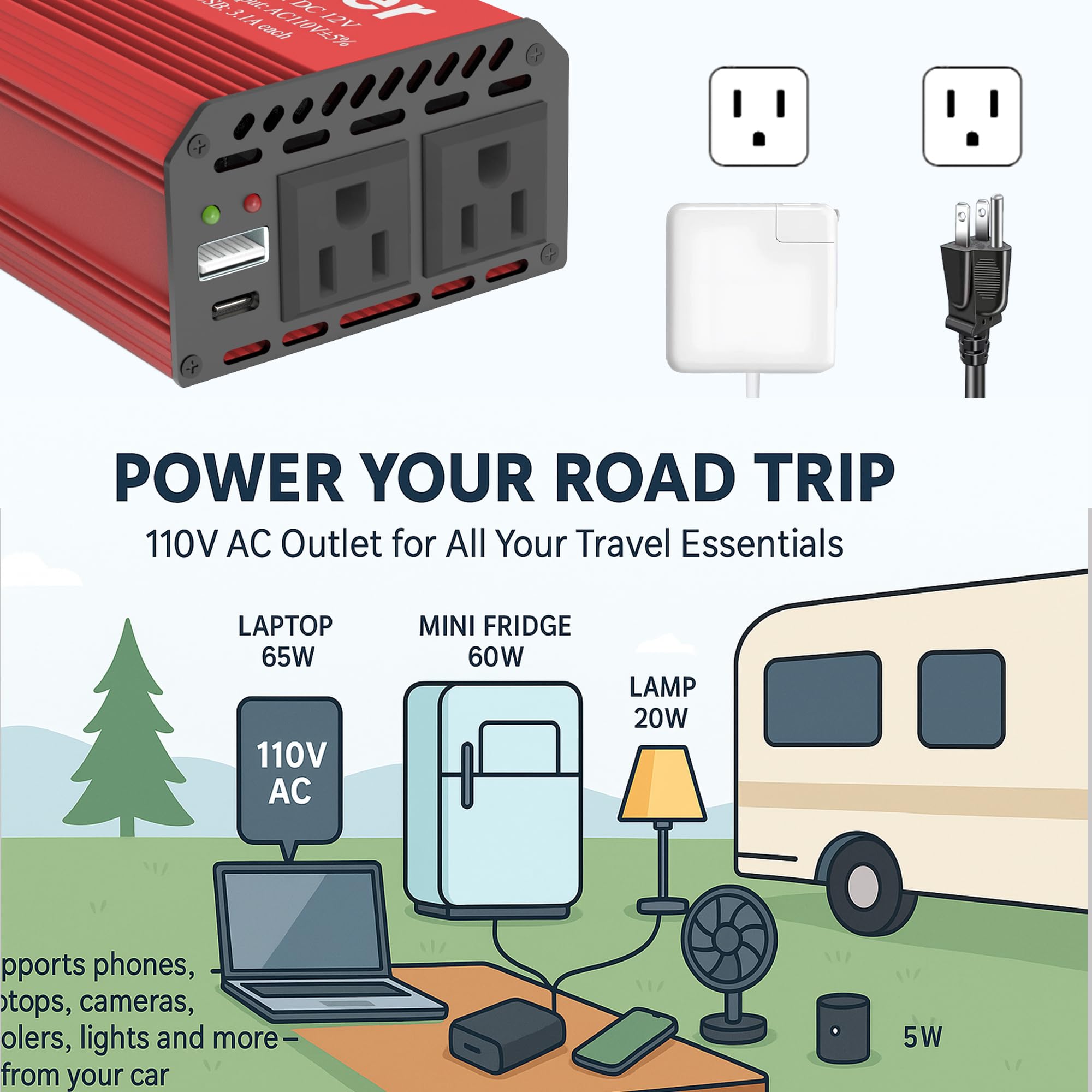 Pro Chaser inverter plugged into vehicle cigarette lighter providing on-road power