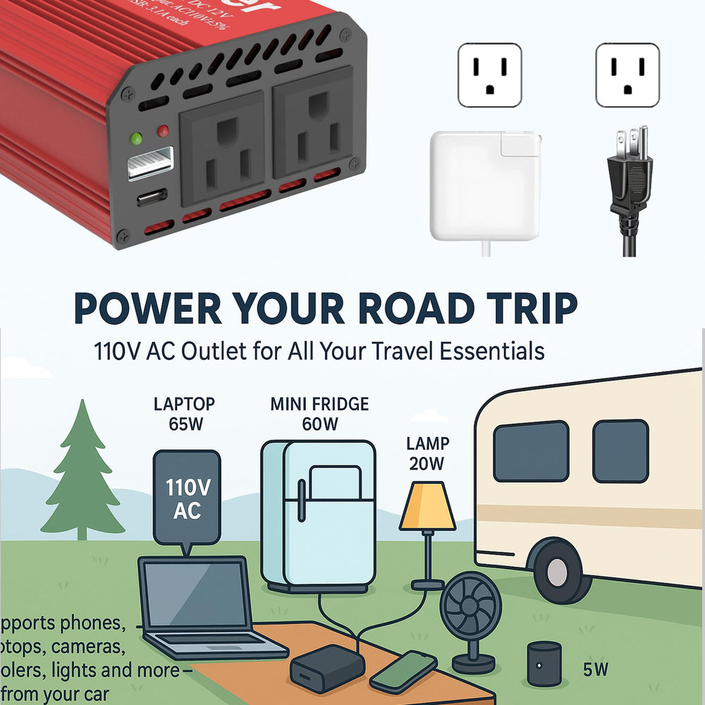 Pro Chaser inverter plugged into vehicle cigarette lighter providing on-road power
