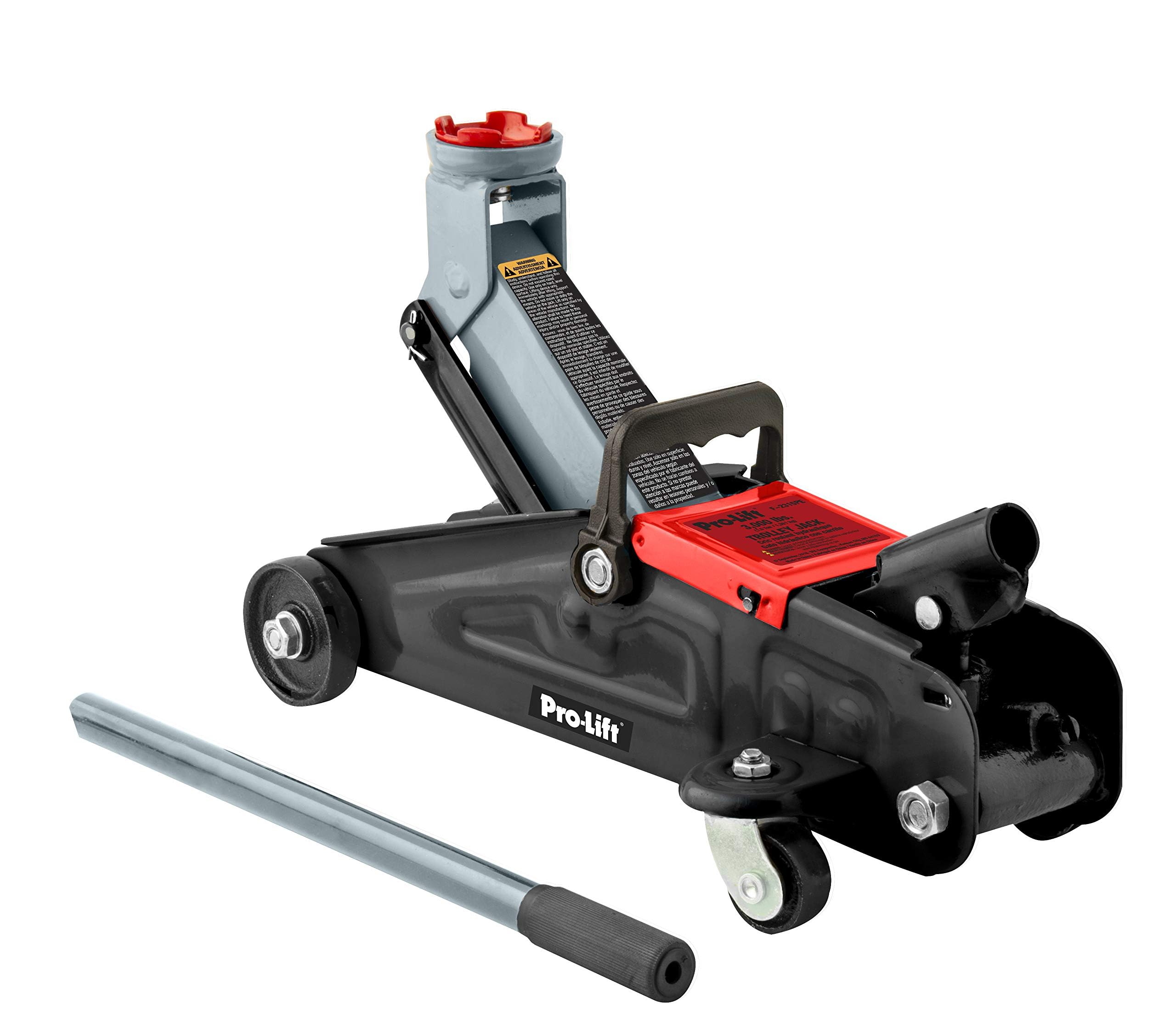 Pro-LifT trolley jack front profile showing sturdy frame and casters for stable lifting