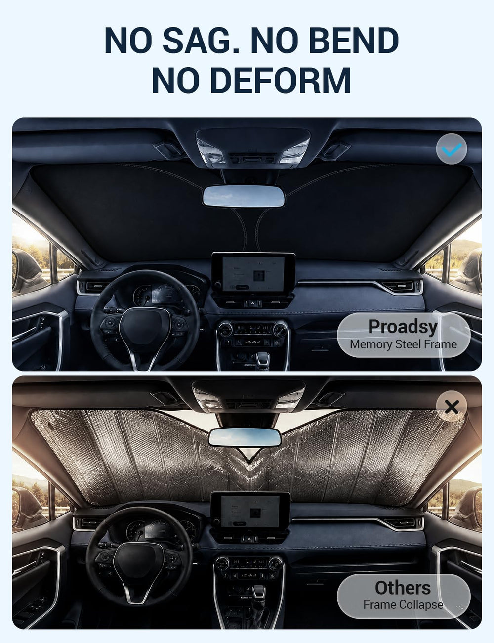 Proadsy Acura RDX size comparison on dashboard showing precise windshield fit