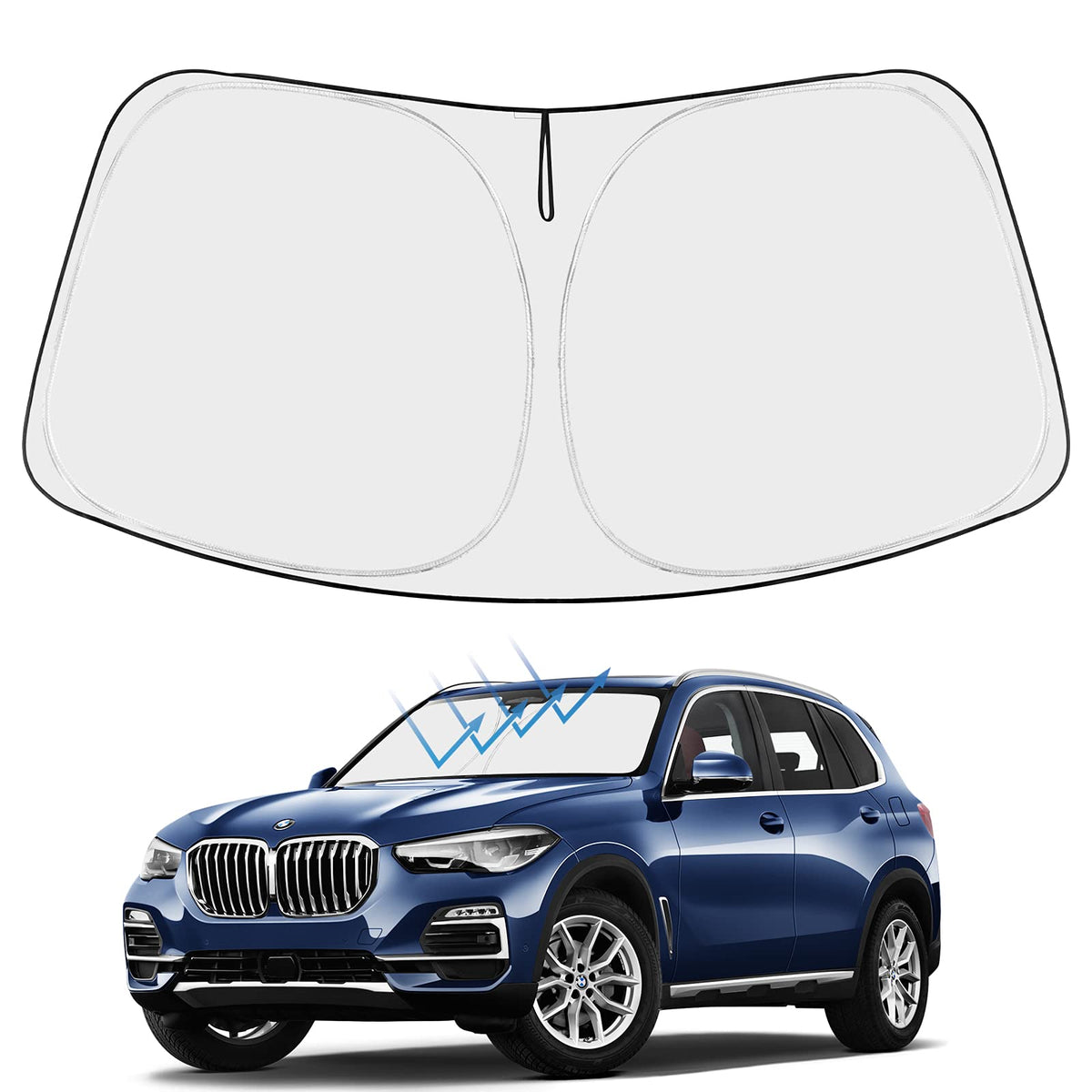 Proadsy front view on BMW X5 showing precise windshield fit and coverage benefit
