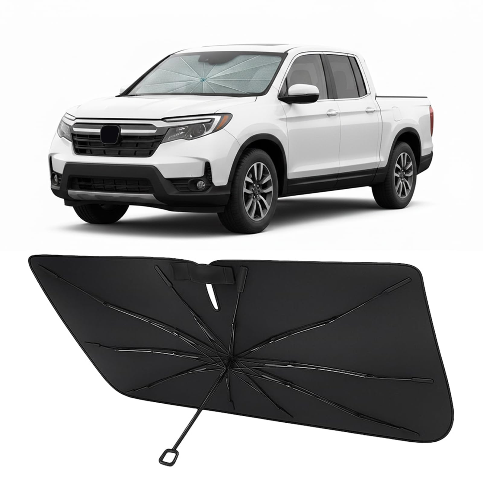 Proadsy installed front view showing full windshield coverage and sun protection